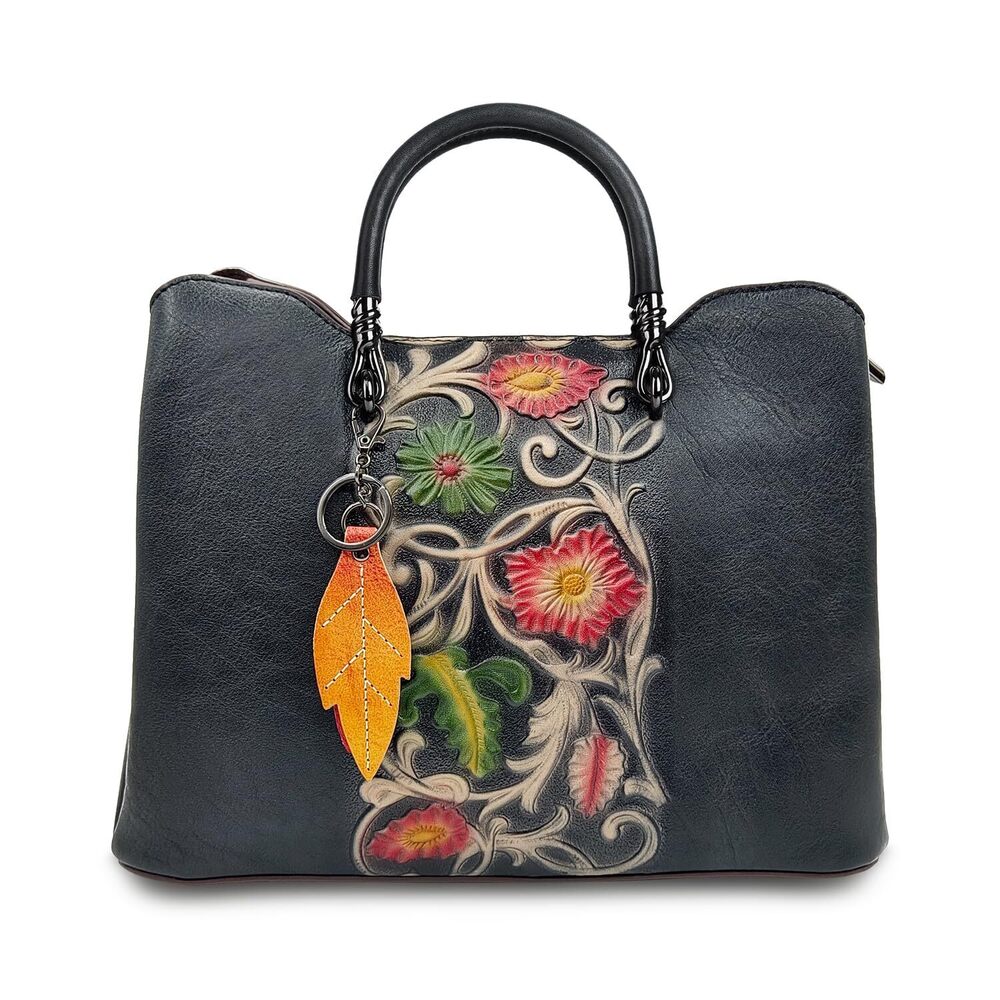 2851 Leather Vintage Embossed Handbag - Artisanal Cowhide Floral Crossbody